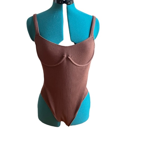 Free People Intamately Brown Ribbed Under Wire Bodysuit H - Picture 1 of 3